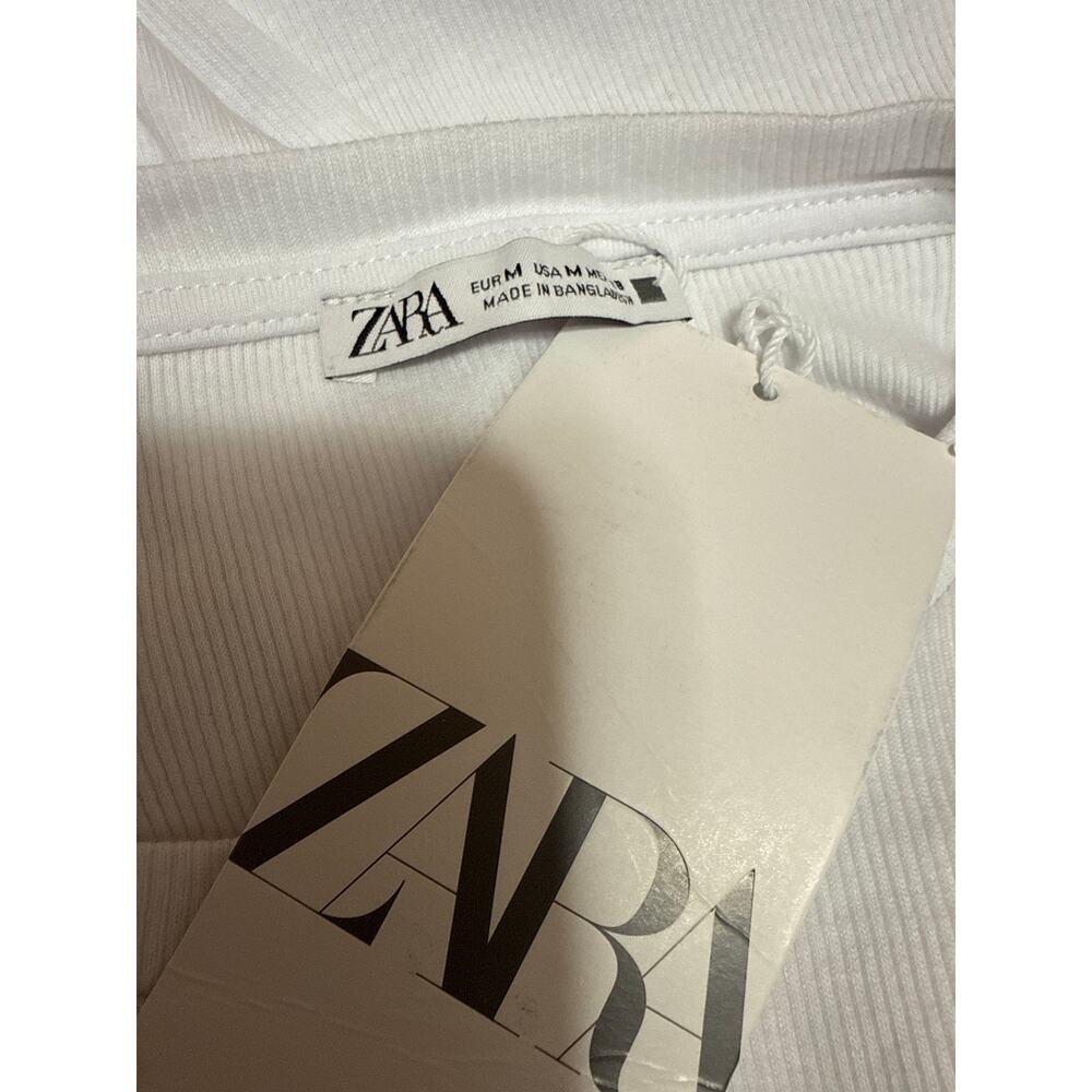 NEW Zara Women's White Rib Knit Short Sleeve Crew Neck Bodysuit T-shirt Top Sz M - Picture 4 of 5